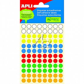 samolepicí etikety Apli ø8mm/288ks, Mix (Žluté,Modré,Červené,Zelené)
