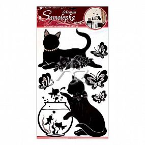 samolepicí dekorace, černé kočky s akváriem, 60x32cm