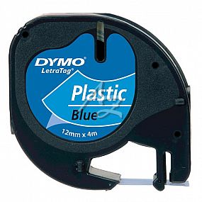 páska DYMO LetraTag plastová, černý tisk/modrý podklad, 12mm/4m