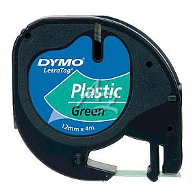 páska DYMO LetraTag plastová, černý tisk/zelený podklad, 12mm/4m