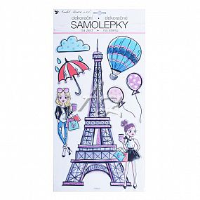 samolepicí dekorace, plastická s glitry, Eiffelova věž, 47x24cm