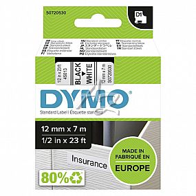 páska DYMO D1, černý tisk/bílý podklad, 12mm/7m