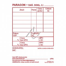paragon-daňový doklad A7, 50listů, NCR