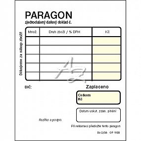 paragon 75x95mm (zjednodušený daňový doklad), NCR, 100listů, (1100)