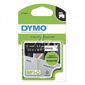 páska DYMO D1, černý tisk/bílý podklad, 12mm/5,5m, permanent