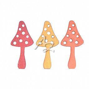 dekorace houby, dřevo, 4cm/12ks
