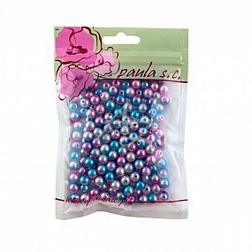 korálky kulaté 8mm, perleťové modro-bílo-růžové