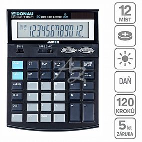 kalkulátor Donau TECH K-DT4123-01, 12místný, Černý
