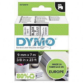 páska DYMO D1, černý tisk/transparentní podklad, 9mm/7m