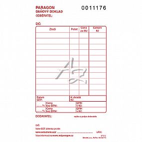 paragon-daňový doklad 80x150mm, 50listů, číslovaný 1+1