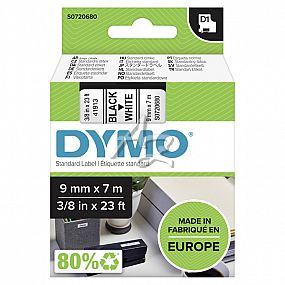 páska DYMO D1, černý tisk/bílý podklad, 9mm/7m