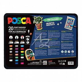 popisovač Uni Posca Pop Colours/20ks sada v kovovém boxu, mix barev