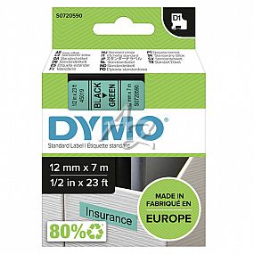 páska DYMO D1, černý tisk/zelený podklad, 12mm/7m