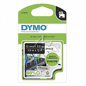 páska DYMO D1, černý tisk/bílý podklad, 12mm/3,5m, flexibilní nylon